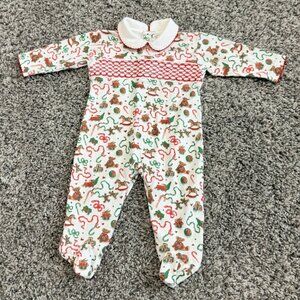 Dondolo Christmas Holiday Collared Long Sleeve 100% Cotton Romper Baby Size 3M.